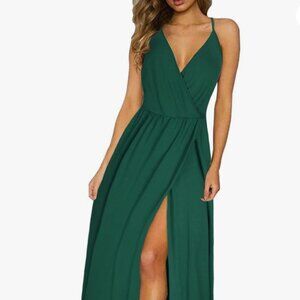 Green V Neck Maxi Dress with Slit